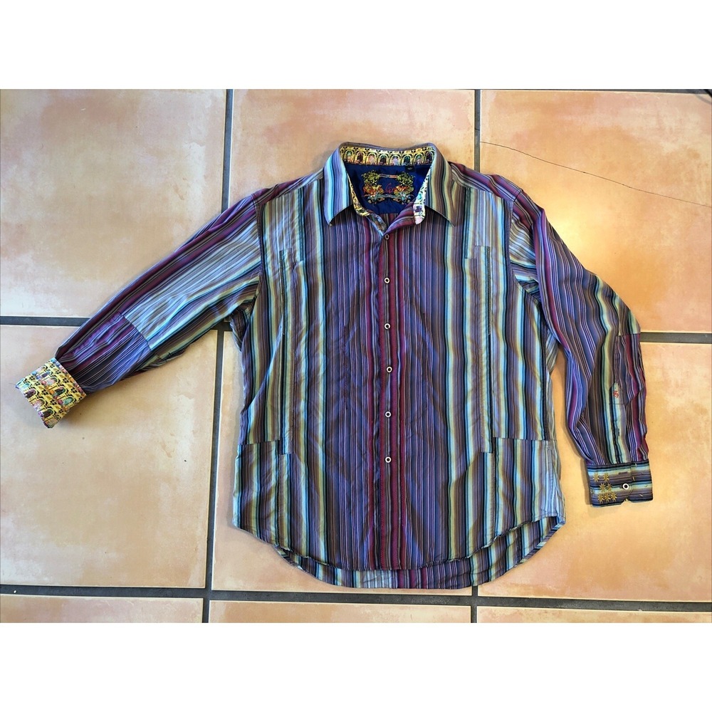 Robert Graham Muitlicolor Striped Large LS Shirt Cotton